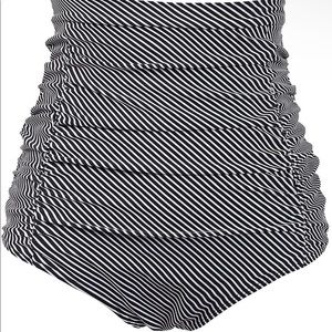 High waisted black as white striped bikini bottoms size S